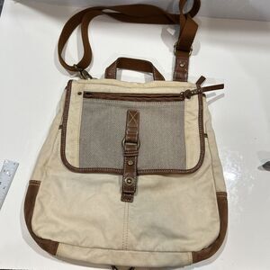 Fossil Ghurka Style Surveyor Twill & Leather Messenger Bag Purse